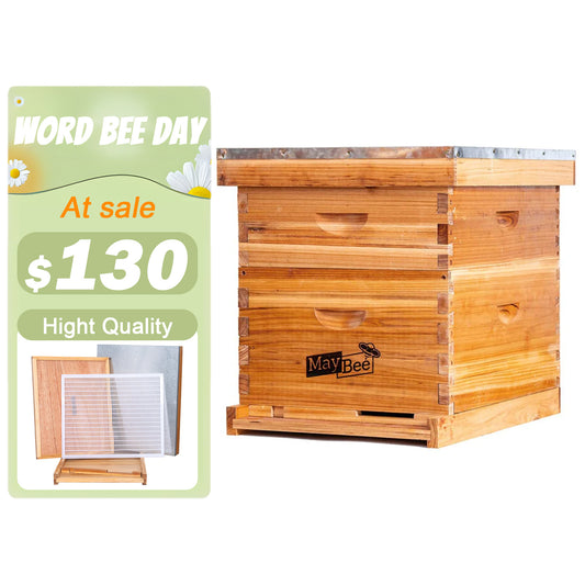 MayBee Hives Wax-Coated 10 Frame 2 Layer Honey Bee Hives Include 1 Deep Bee Hives Box 1 Super Honey Bee Box(Cedar Wood Beehives)