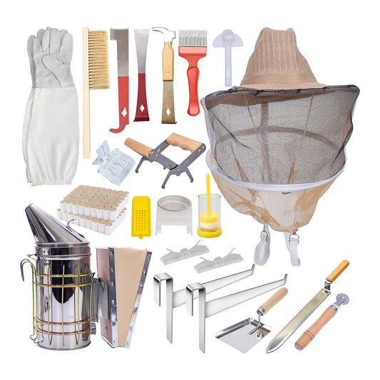 MayBee Hives 10 Frame Best Beekeeping Starter Kit Include 22 pcs Beekeeping Tool,Wax Coated Langstroth Deep Brood Bee Box with 100% Beeswax Plastic Foundation,Beekeeping Veil for Beginners Beekeeper