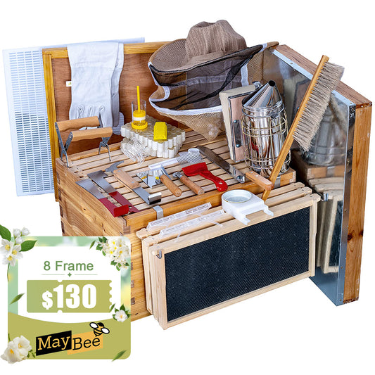 MayBee Hives 8 Frame Best Starter Kit Complete Bee Hive:22 PCS Beekeeping Tool For Beginner And Wax Coated Langstroth Deep Brood Bee Boxes Including Wooden Frame and Beeswax Foundation With Beekeeping Veil