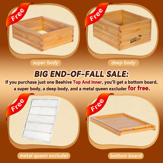 MayBee Hives 10 or 8 Frame Dipped in 100% Beeswax Beehive Top And Inner,Compatible with Standard Langstroth Beehives.