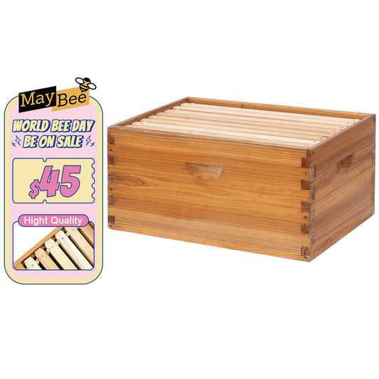 MayBee Hives Unassembled 8 Frame Beehive Box Deep Brood Box Dipped in 100% Beeswax Includes Wooden Frames , Waxed Foundations（NO LOGO）