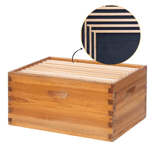 MayBee Hives Unassembled 8 Frame Beehive Box Deep Brood Box Dipped in 100% Beeswax Includes Pine Wood Frame, Beeswax Plastic Foundation Sheets(NO LOGO)