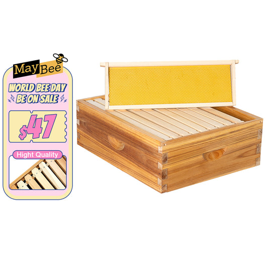 MayBee Hives Unassemble 10 Frame Medium Super Bee Box Wax Coated Bee Hives Includes Wooden Frames , Waxed Foundations(NO LOGO)