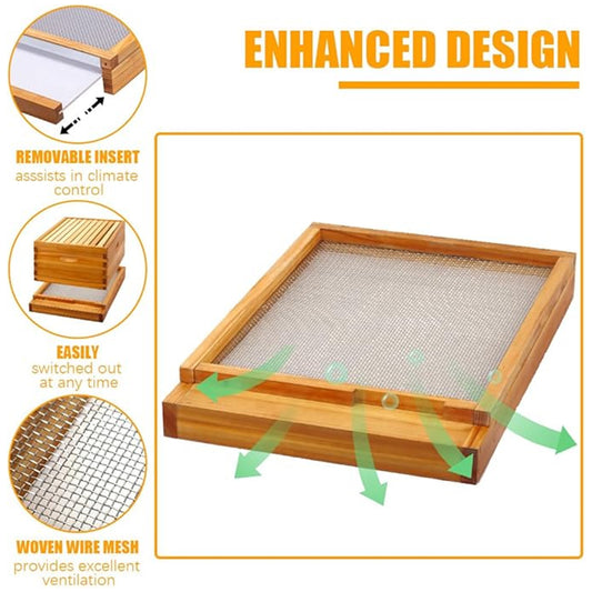MayBee 10 Frame Screened Bottom Board Beehive Dipped in 100% Beeswax, Bee Hives Kit Includes 2 Deep Boxes & 1 Medium Box with Beehive Frames and Heavy Wax Coated Foundations.Preferred for Summer.