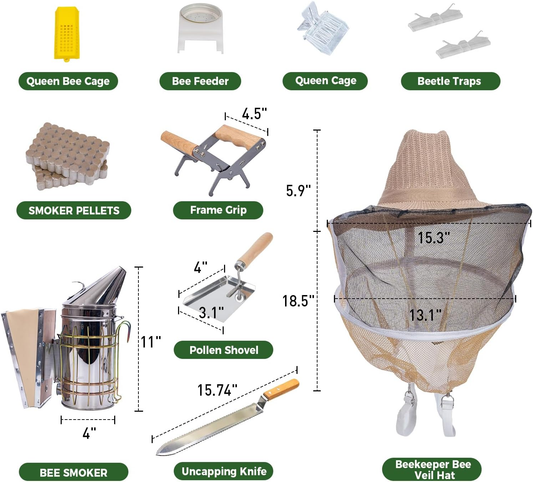 MayBee Hives Beekeeping Supplies Bee Keeper Starting Kit 20 or 24 Pcs Beekeeping Tool Kit Bee Smoker Kit,Bee Keeping Supplies-All Starter Kit