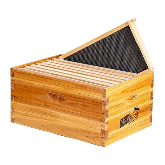 MayBee Hives Unassembled 8 Frame Deep Brood Box Dipped in 100% Beeswax Includes Wooden Frames,Beeswax-Plastic Foundations