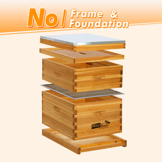(No Frame No Foundation)MayBee Hives Beekeeping Accessories Kit Hive Beeswax Coated 10 Frame Langstroth Beehive Include 1 Bee Deep Body And 1 Bee Super Hive Body (Metal Queen Excluder,Solid Bottom Board)