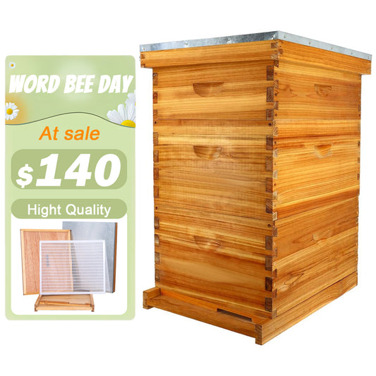 MayBee Hives 8 Frame 3 Layer Bee Hives Include Frame and Beeswax Foundation Cedar Wood Beehives（2 Deep 1 Super NO LOGO）