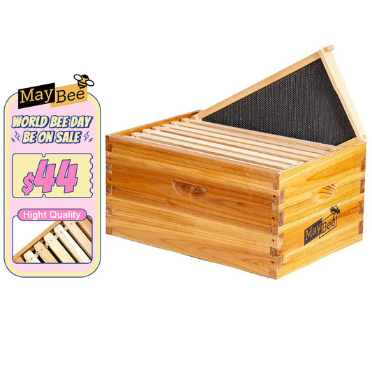 MayBee Hives Unassembled 8 Frame Beehive Box Deep Brood Box Dipped in 100% Beeswax Includes Wooden Frames , Waxed Foundations