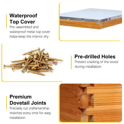MayBee Hives 10 Frame 5 Layer Langstroth Beehive Kit, Dipped in 100% Beeswax, Complete Cedar Wood Beehive with 3 Deep Brood Boxes and 2 Medium Super Boxes, Wooden Frames and Beeswax-Coated Plastic Foundation
