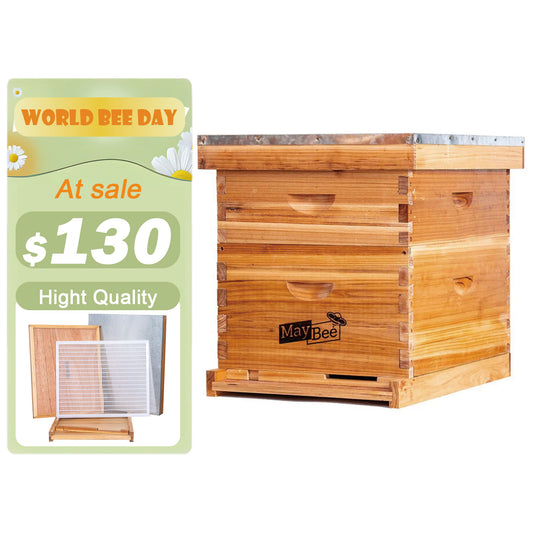 MayBee Hives Wax-Coated 10 Frame 2 Layer Honey Bee Hives Include 1 Deep Bee Hives Box 1 Super Honey Bee Box(Cedar Wood Beehives)