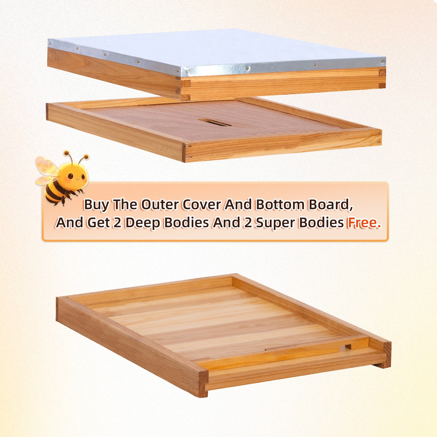 MayBee Hives Beekeeping Accessories Kit — Beeswax-Coated 10-Frame Langstroth Hive Kit including Outer Cover, Inner Cover, and Bottom Board.
