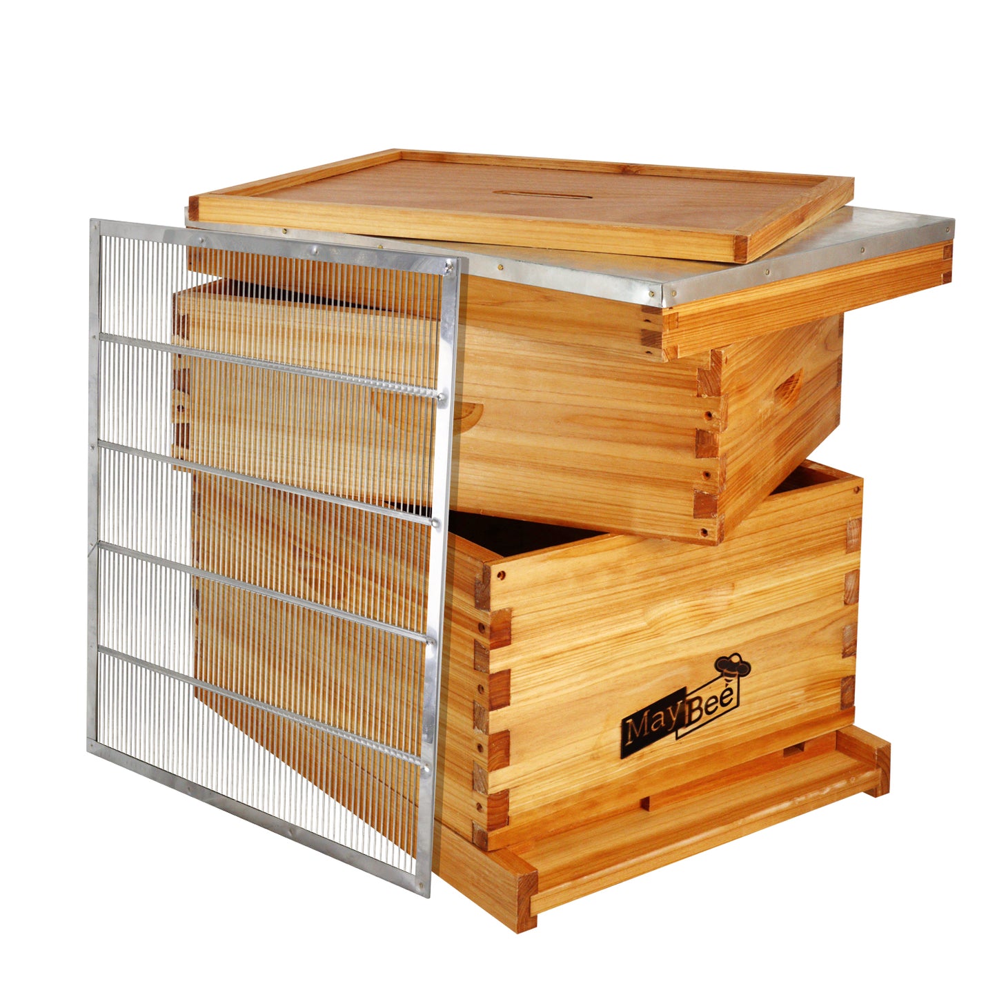 (No Frame No Foundation)MayBee Hives Component Kit Hive Beeswax Coated 10 Frame Langstroth Beehive Include 1 Bee Deep Body And 1 Bee Super Hive Body (Metal Queen Excluder,Solid Bottom Board)