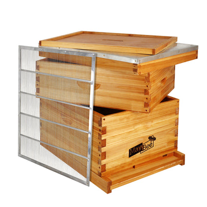 (No Frame No Foundation)MayBee Hives Component Kit Hive Beeswax Coated 10 Frame Langstroth Beehive Include 1 Bee Deep Body And 1 Bee Super Hive Body (Metal Queen Excluder,Solid Bottom Board)