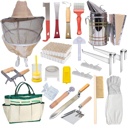 MayBee Hives Beekeeping Supplies Bee Keeper Starting Kit 20 or 24 Pcs Beekeeping Tool Kit Bee Smoker Kit,Bee Keeping Supplies-All Starter Kit
