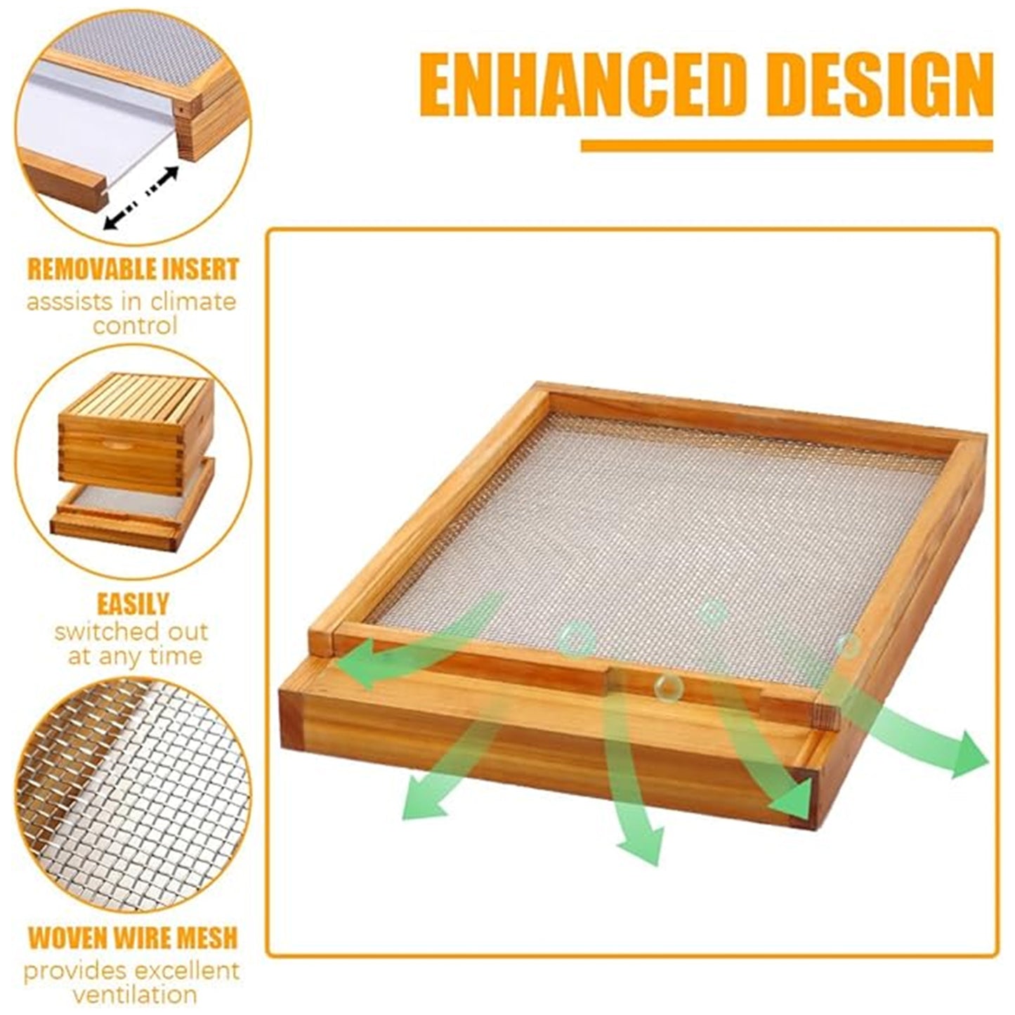MayBee 10 Frame Screened Bottom Board Beehive Dipped in 100% Beeswax, Bee Hives Kit Includes 2 Deep Boxes & 1 Medium Box with Beehive Frames and Heavy Wax Coated Foundations.Preferred for Summer.