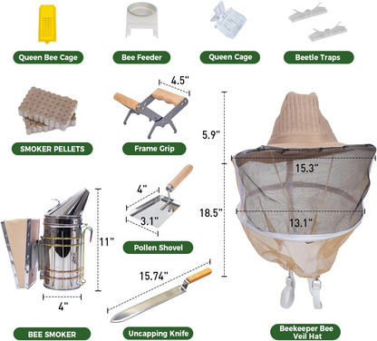 MayBee Hives Beekeeping Supplies Bee Keeper Starting Kit 20 or 24 Pcs Beekeeping Tool Kit Bee Smoker Kit,Bee Keeping Supplies-All Starter Kit
