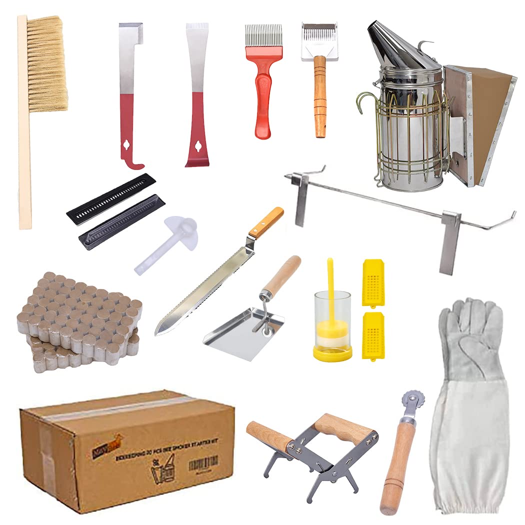 MayBee Hives Beekeeping Supplies Bee Keeper Starting Kit 20 or 24 Pcs Beekeeping Tool Kit Bee Smoker Kit,Bee Keeping Supplies-All Starter Kit