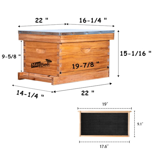 MayBee Hives 8 Starter Kit Complete Bee Hive:22 PCS Beekeeping Tool For Beginner And Wax Coated Langstroth Deep Brood Bee Boxes Including Wooden Frame and Beeswax Foundation With Beekeeping Veil